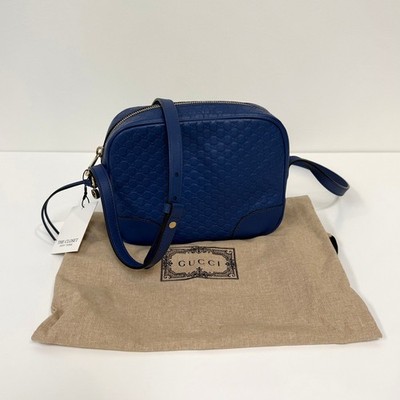 Gucci Blue Leather Mini Microguccissima Bree Crossbody Bag GG logo Camera Gold