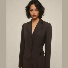 Tahari ASL Brown Beaded Floral Trim Evening Career Dressy Jacket Blazer 8