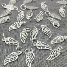 10pcs of 925 Sterling Silver Shiny Angel Wing Feather Charms