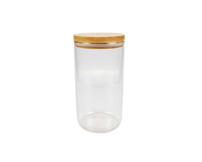 Michelino Aufbewahrungsglas Vorratsglas Glasbehälter mit Holzdeckel Rund 1200ml