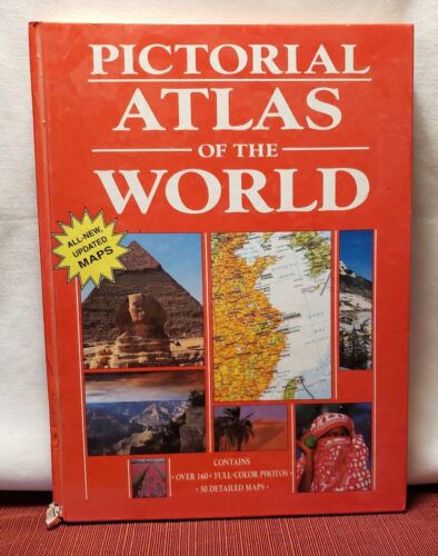 Libro de tapa dura Atlas pictórico del mundo 1993 vintage mundo en mapas su gente - Imagen 1 de 9