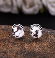 Dotted Design Stud Earrings 925 Silver With Wild Horse Jasper Gemstone Jewelry
