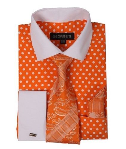 George 100% Cotton Polka Dot Design Tan Men's Dress Shirt main image 1
