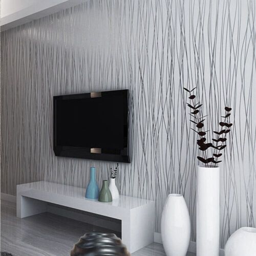 10M Deluxe Luxury Modern Wallpaper Embossed Textured Grey Strip Wall Paper  Cover | eBay