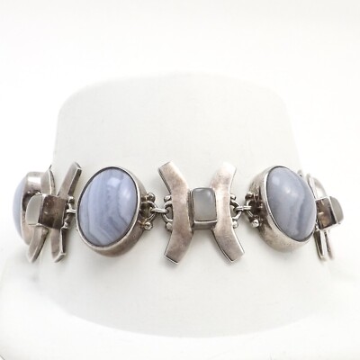 Sajen Sterling Silver Blue Lace Agate Moonstone XO Kisses Hugs Toggle Bracelet