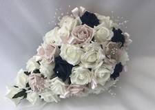 Wedding Flowers Ivory Rose Crystal Bouquet, Bride, Bridesmaid, Flower-Girl Wand