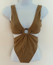 ANWND Body S/M Beige Acanalado con Recorte Imitación Caparazón de Tortuga Detalle de Ombligo Tanga