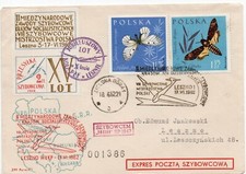 Poland-15th post war Glider Mail'Bocian'-Comm Express Cvr f &Cancel +vignette