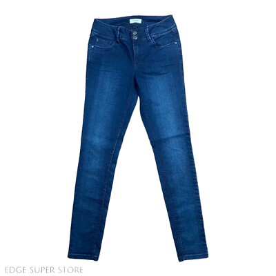 Kensie Dark Blue Distressed Mid Rise Curvy Skinny Leg Denim Jeans Pants  Size 27