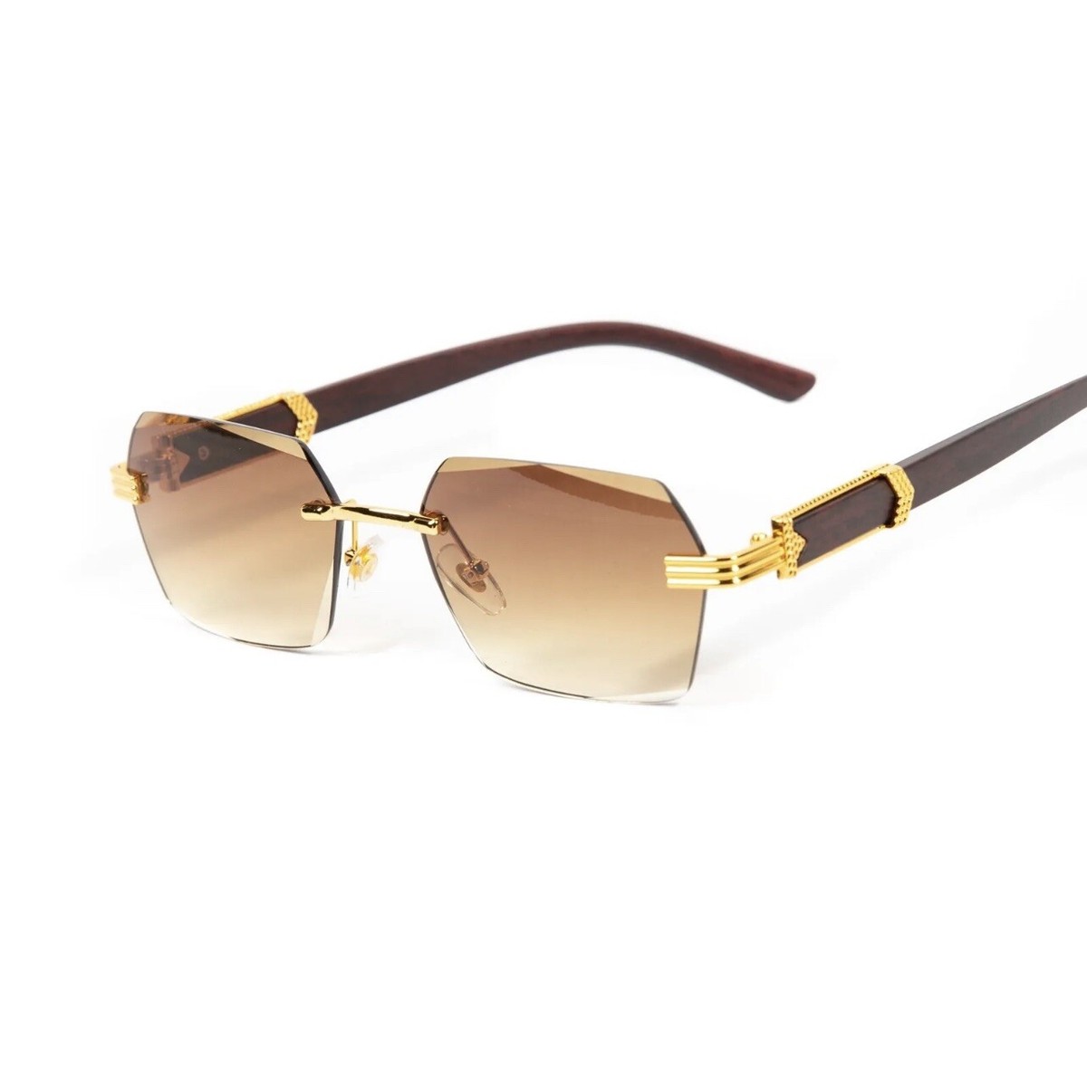 Woodgrain Brown Tint Retro Rimless Men display picture 2