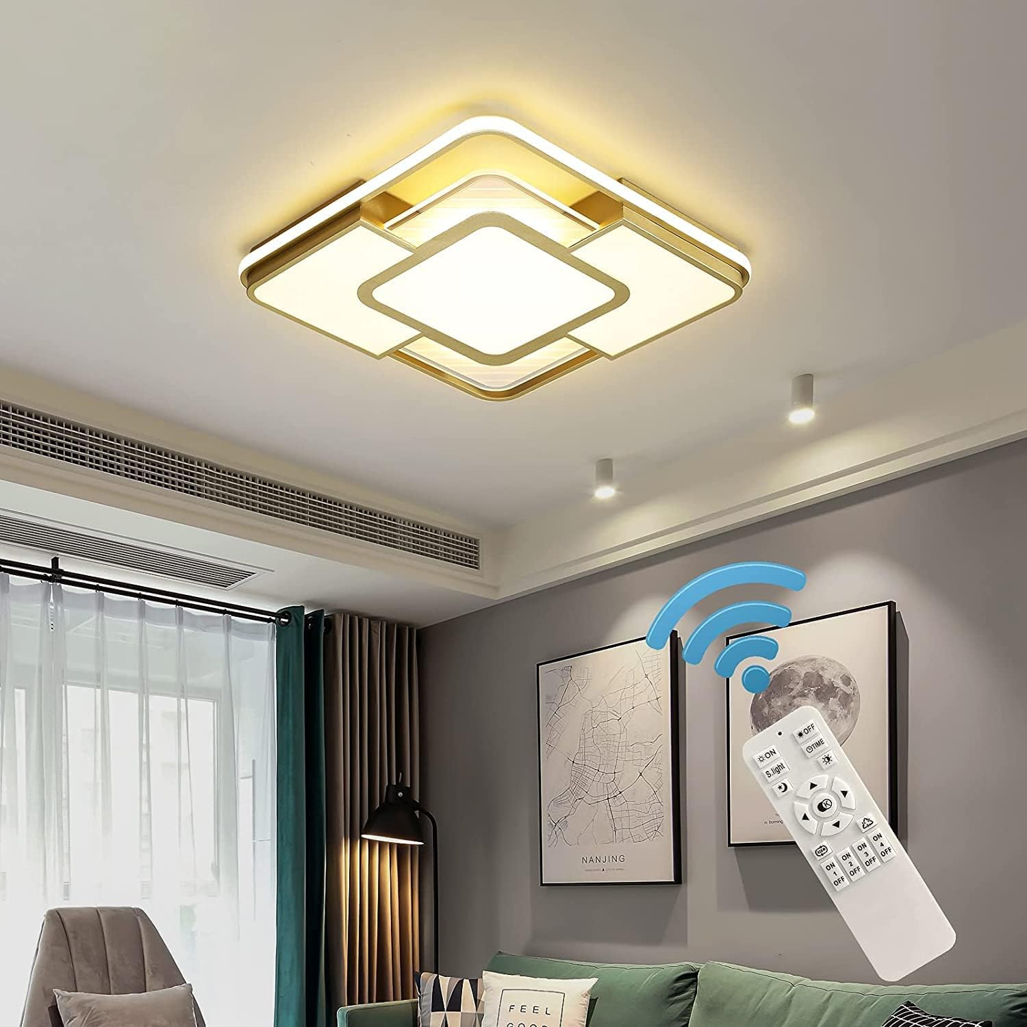 40W Dimmable Ceiling Light Fixture, Modern Led Ceiling Lamp, Gold Flush Mount Fi