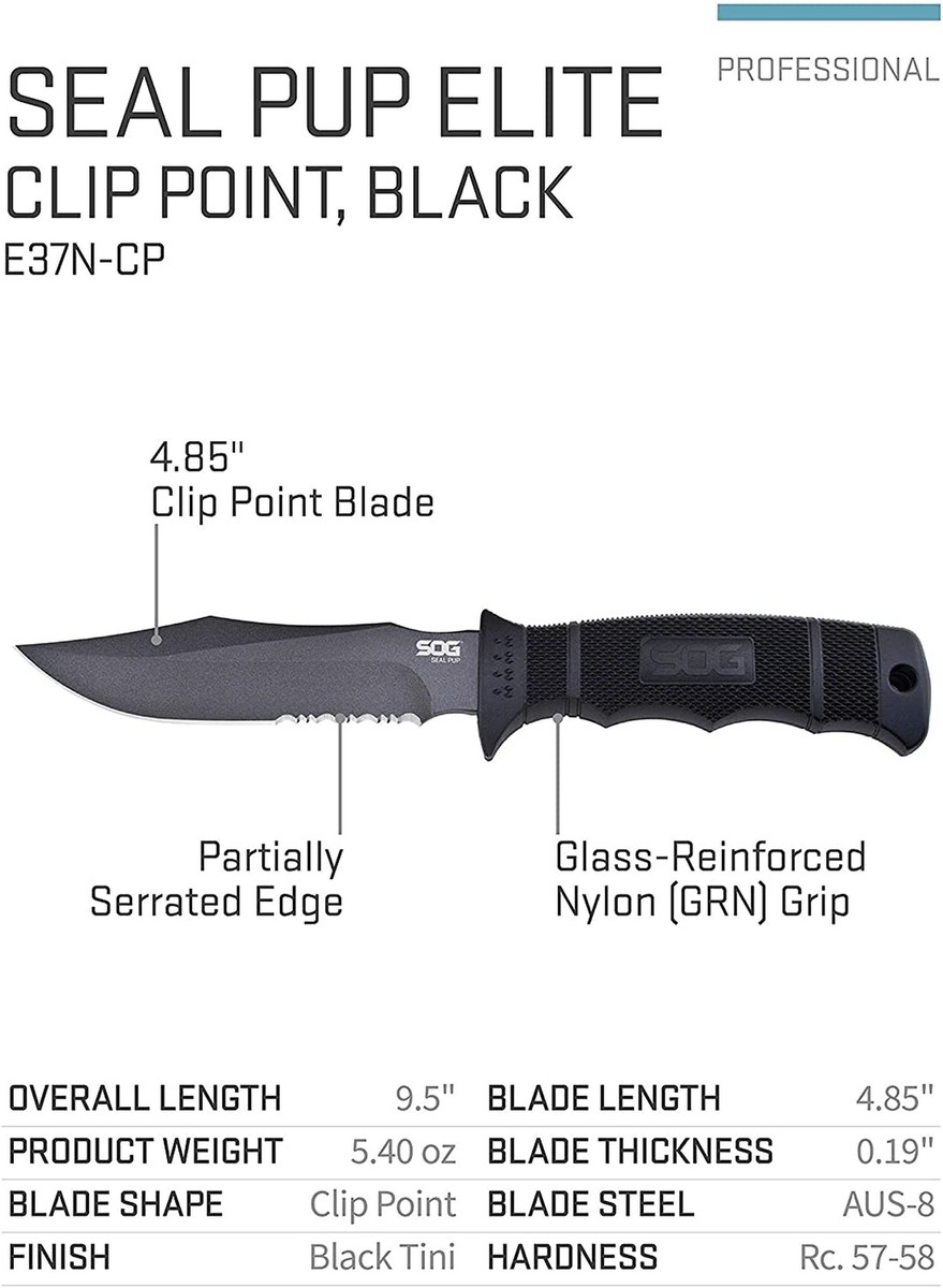 SOG Fixed Blade Knives with Sheath - SEAL Pup Tactical Knife