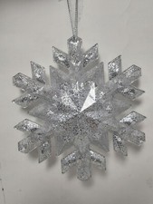 Holiday Lane Glittered Plastic Snowflake Ornament SET OF 4, Christmas Decoration
