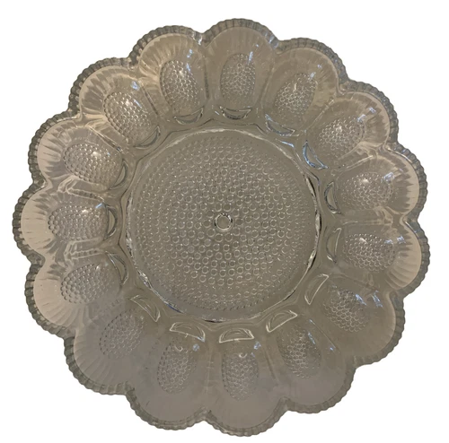 Indiana Glass Hobnail Scalloped Edge Deviled Egg Serving Plate Vintage 1950s
