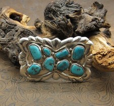 Zuni Cast Sterling Silver Turquoise Belt Buckle