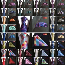 Men Paisley Flower Polka Dot Neck Tie Pocket Square Handkerchief Wedding Set