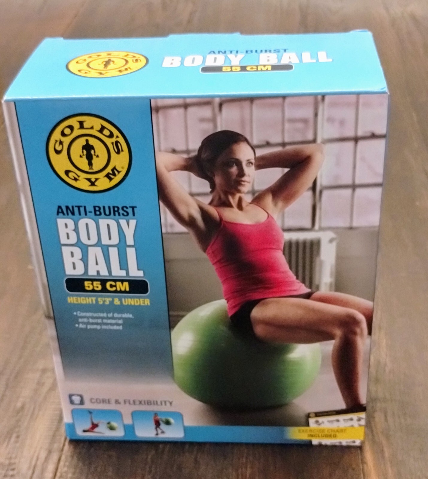Gold's Gym Anti-Burst Exercise Body Ball 55cm Pump Included- NEW 5&rsquo;3 And Under !