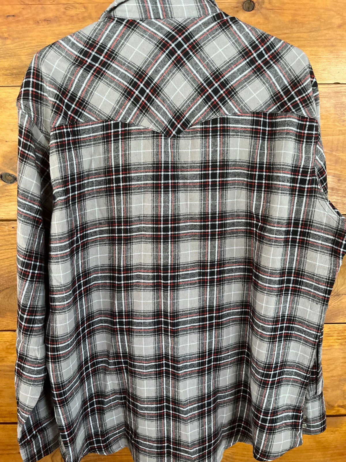 Wrangler Rancher Pearl Snap Front Flannel Shirt Mens XL Gray Plaid Long Sleeve