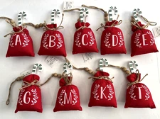 SANTA BAG & Green CANDY CANE INITIAL LETTER MONOGRAM ORNAMENT A/B/C/D/E/G/K/M/T