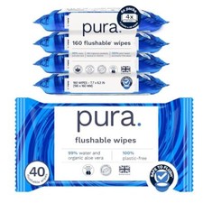 Pura Adult Flushable Wipes 160 Count Aloe Vera Wet Wipes Sensitive Skin