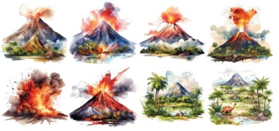 Bügelbild Bügelmotiv Vulkan Explosion Dino Junge Mädchen verschiedene Größen