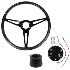 CJ Classics Steering Wheel Kit Black Forest 15" 6-Bolt 3-Spoke Slotted Black ...