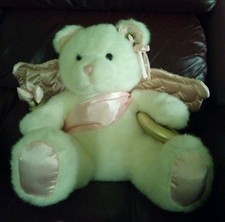 Extra Large Plush White Cupid Bear Pink Satin Wings Gold Bow Sits 14" gift