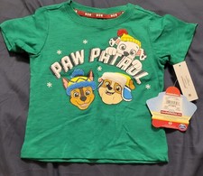 Paw patrol christmas toddlers 2T short sleeve shirt NWT Green Fuzzy Hats Dogs