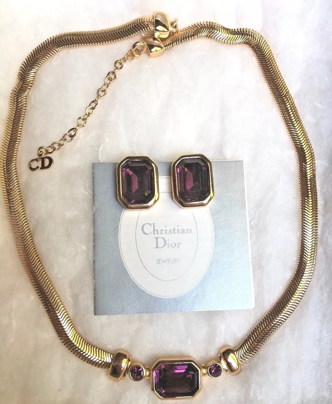 Ensemble collier et boucles d'oreilles vintage cristal d'améthyste Christian Dior
