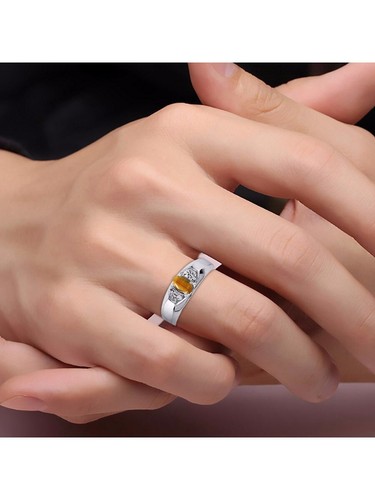 Rylos 14k White Gold Ring Tiger's Eye & Diamond 6X4MM Gemstone Birthstone - Picture 2 of 3