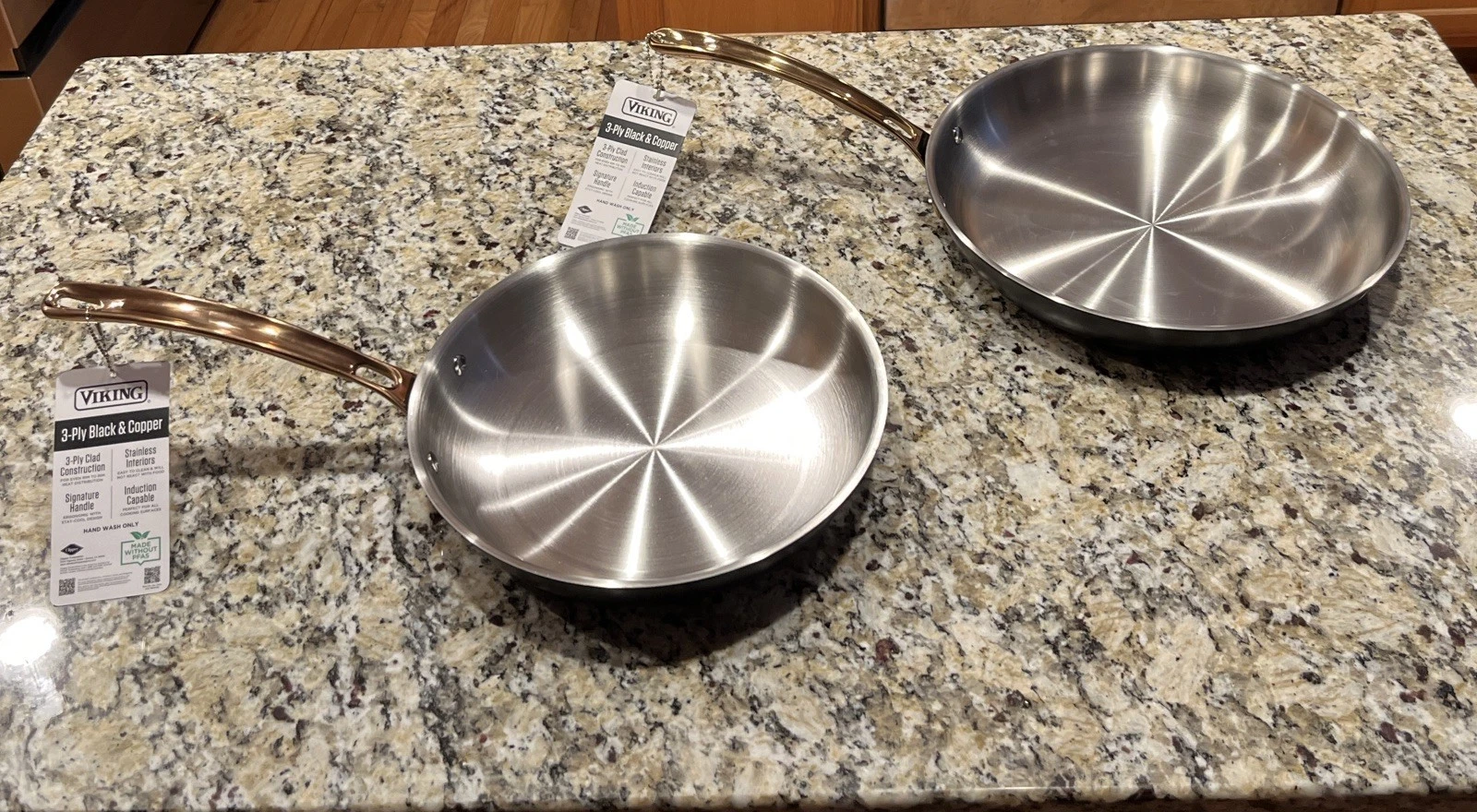 Viking Copper Handle 3-Ply Black Cast Stainless 10in & 12in Skillet/Frying Pan