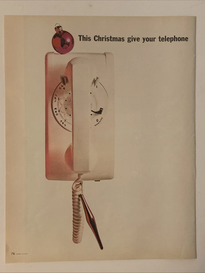 1964 Bell System Telephone PRINT AD Christmas Rotary VTG 1960s Wall / Princess - Image 2 of 4