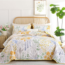 Quilt Set King Size 3 Pieces Yellow Floral Quilt Sets Reversible Bedspreads Bedd