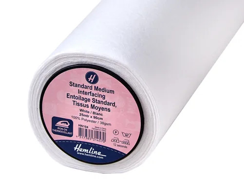 Hemline Standard Medium Interfacing (Iron-on) - 25m x 90cm (White)