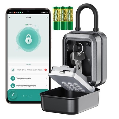 Bluetooth Key Lock Box, PIN Code, Wall Mount, IP65, 5 Keys, 3 Cards, Silver