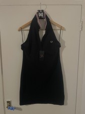 Fred Perry Amy Winehouse Pique Halter Neck Dress Black Size 16 Brand New W Tags