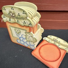 Vintage Set Of Six Wooden Painted Drink Coasters in Wooden Box