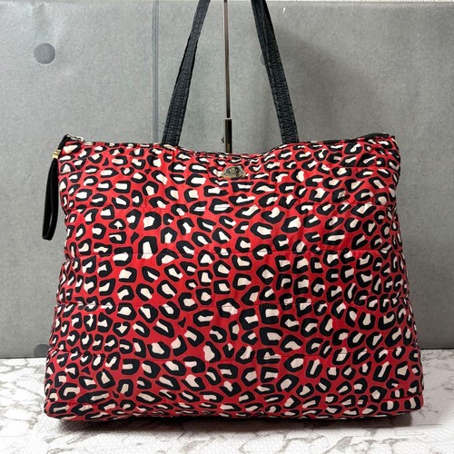 Moncler Leopard Print Nylon Tote Bag Large Capacity Gold Used Authentic
