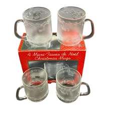 VTG Christmas Holiday Mugs (4) Duralex Saint-Gobain Maxi-Tasses De Noel Glass