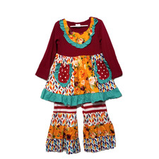 New Boutique Girls Floral Ruffle Bell Pants Set Size 5-6 Pockets Long Sleeve