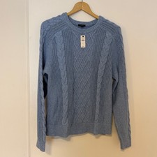 Talbots Women's Cable Knit Sweater Large Light Blue 100 Cotton Crew Neck NWT