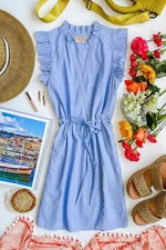 Rungolee Size Small Camden Dress $309 Ruffle Sleeve Blue Cotton