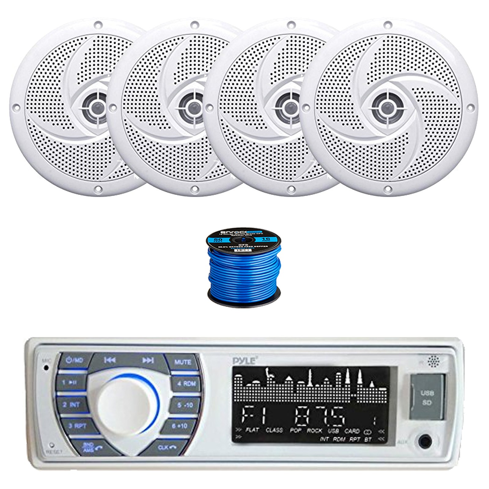 Receiver, 4x 5.25" 180w Speakers (white) W/ Wire