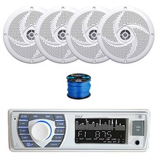 Pyle BT Marine MP3 Stereo Receiver, 4X 5.25" 180W Speakers White w/ Wire