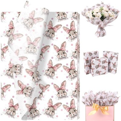 100 Sheets Retro Bunny Tissue Paper Girly Rabbit Wrap 13.8x19.7 Inch Easter