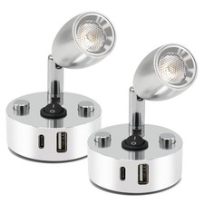RV Reading Lights Interior 12V with USB-A/C Charging Ports 2PCS Silver
