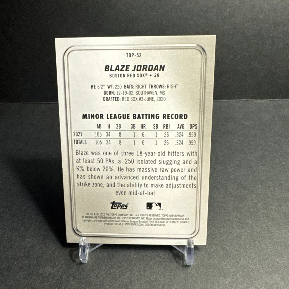 2022 Topps BOWMAN PLATINUM #TOP-52 Blaze Jordan 12/150 EX/NM - Image 2 of 2