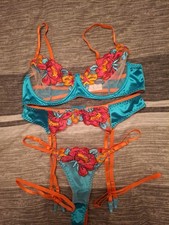 Sexy Blue Bra Suspender Set with Thong