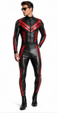 Men's Black Red Superhero Bodysuit Cosplay Jumpsuit Full Body Costume Zip Suit