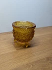 VTG Fenton Amber Daisy & Button 3 Footed Cauldron Toothpick/Matchstick Holder